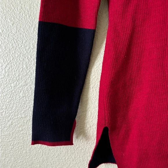 Athleta Switchback Merino Wool Blend Colorblock Red Navy Turtleneck Sweater XS - Picture 6 of 6